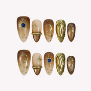 Golden Galaxy - Ersa Nails Gold Brown Nude Medium Almond PressOnNails