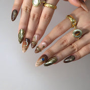 Golden Galaxy - Ersa Nails Gold Brown Nude Medium Almond PressOnNails
