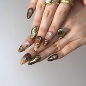 Golden Galaxy - Ersa Nails Gold Brown Nude Medium Almond PressOnNails