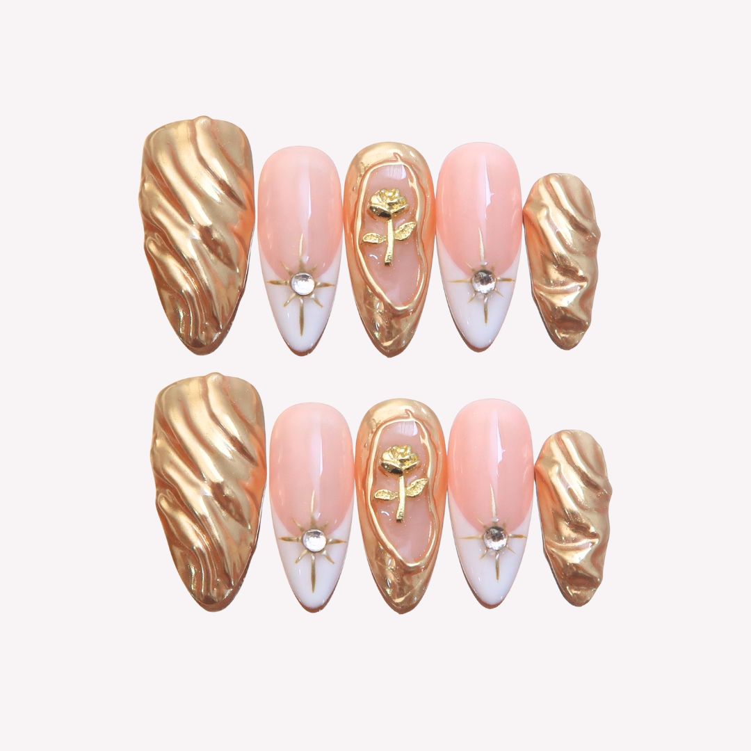 Golden Hour - Ersa Nails Rose Gold Pink Med Almond PressOnNails