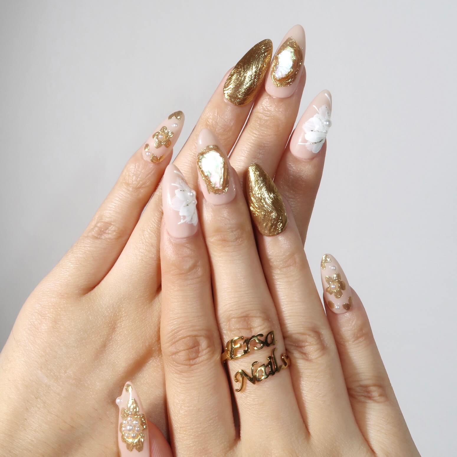 Golden Magnolia - Ersa Nails Nude Gold PressOnNails