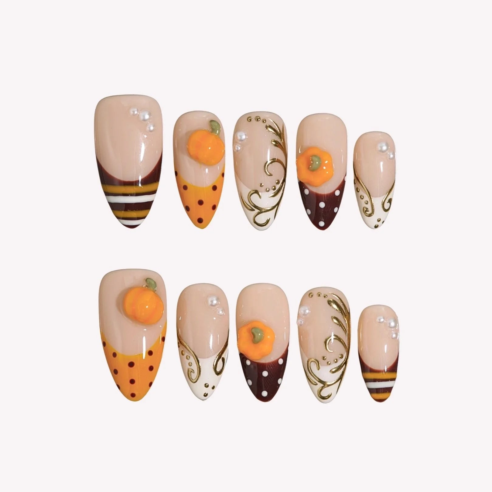 Golden Pumpkin - Ersa Nails Nude Orange Brown Medium Almond PressOnNails