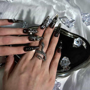 Gothic Radiance - Ersa Nails Black Long Oval PressOnNails