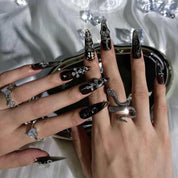 Gothic Radiance - Ersa Nails Black Long Oval PressOnNails