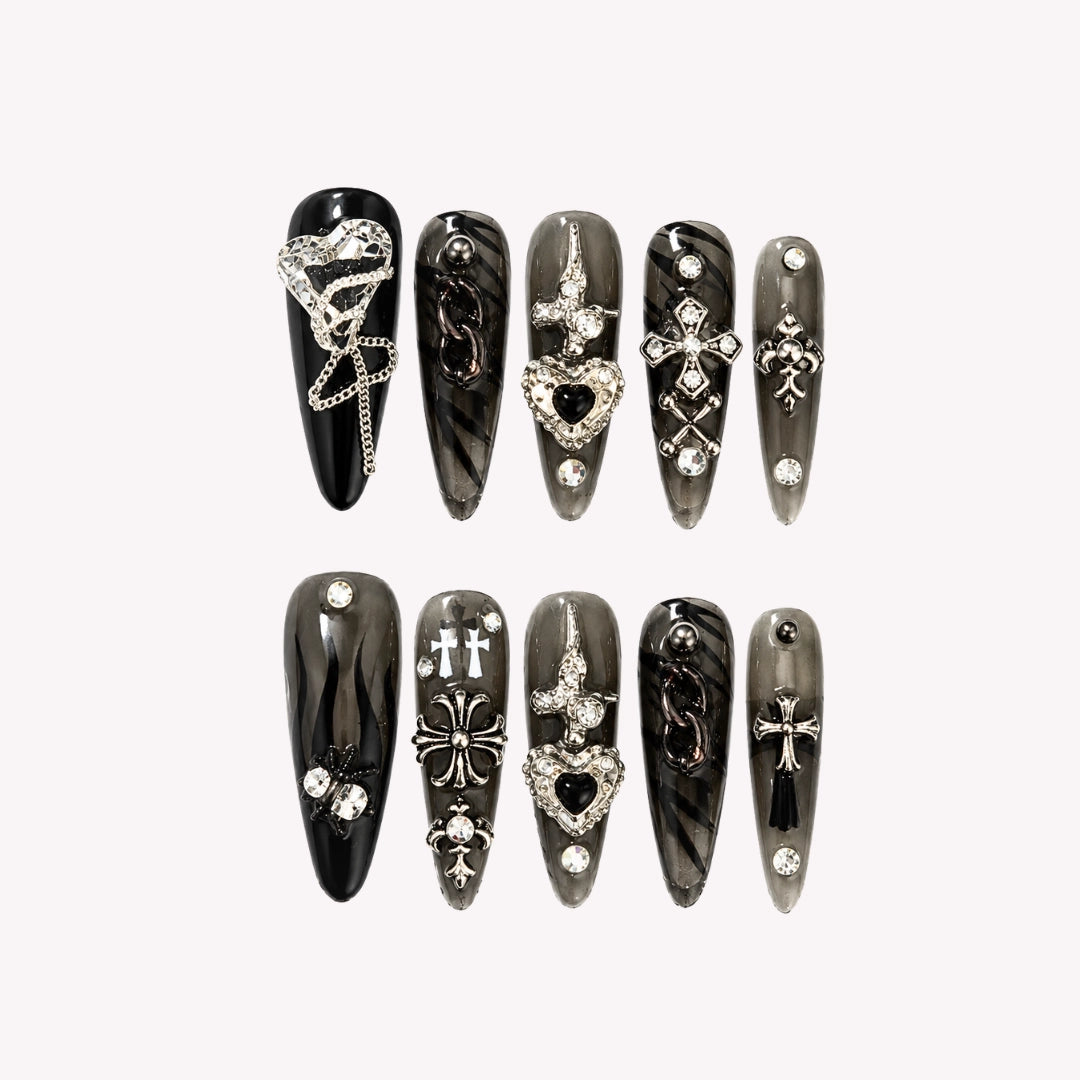 Gothic Radiance - Ersa Nails Black Long Oval PressOnNails