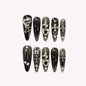 Gothic Radiance - Ersa Nails Black Long Oval PressOnNails
