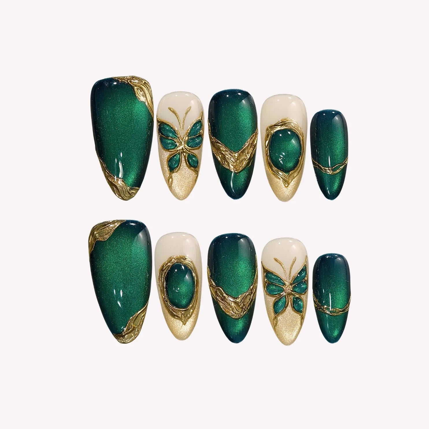 Green Aura - Ersa Nails Jade Gold PressOnNails