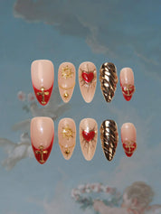 Heart Spike - Ersa Nails Red Nude Almond PressOnNails