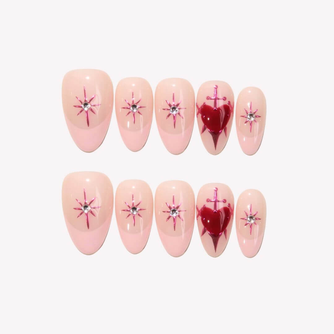 Heartbeat - Ersa Nails Nude Pink Red PressOnNails