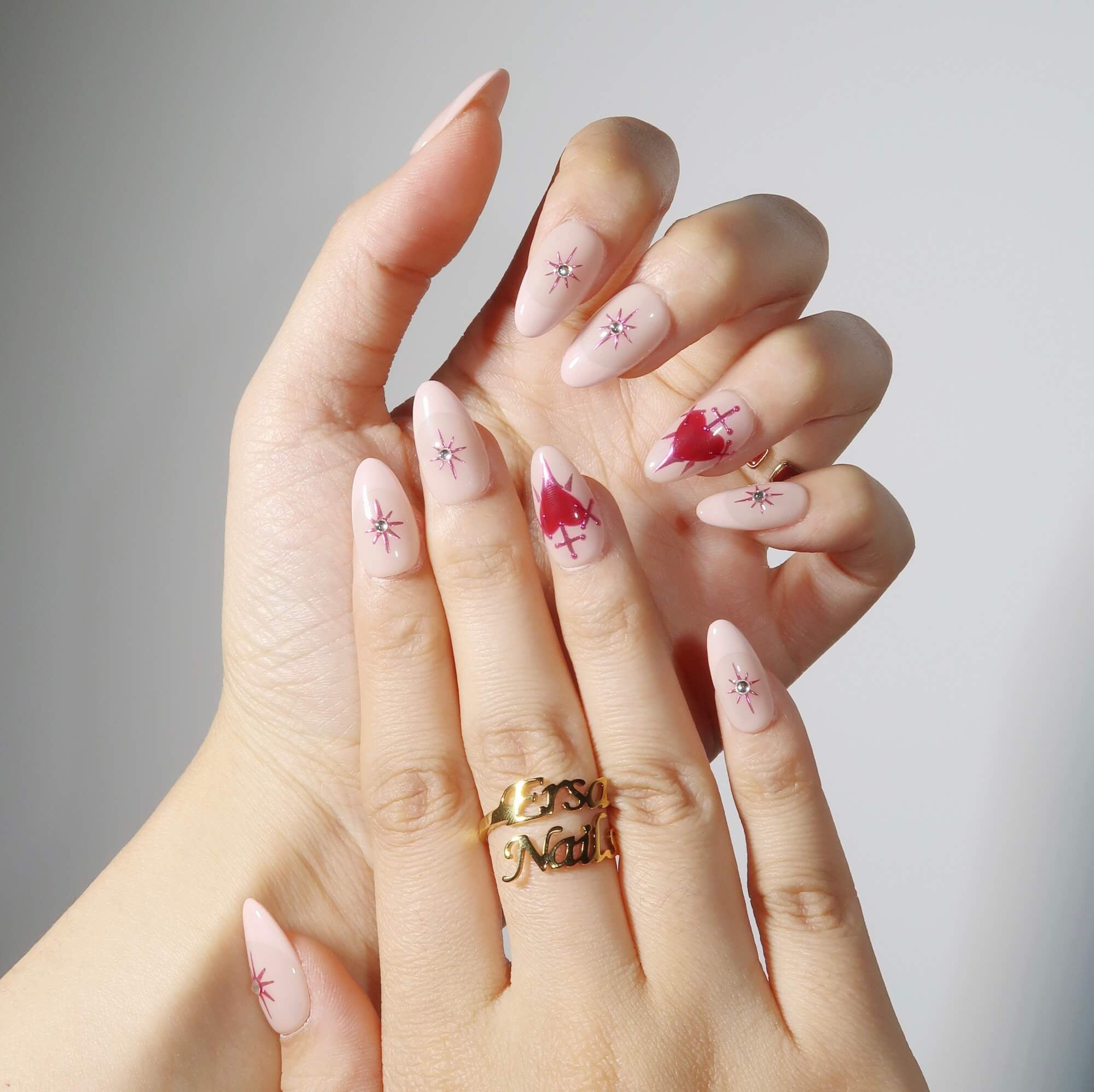 Heartbeat - Ersa Nails Nude Pink Red PressOnNails