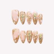 Holy Roses - Ersa Nails Nude Gold PressOnNails