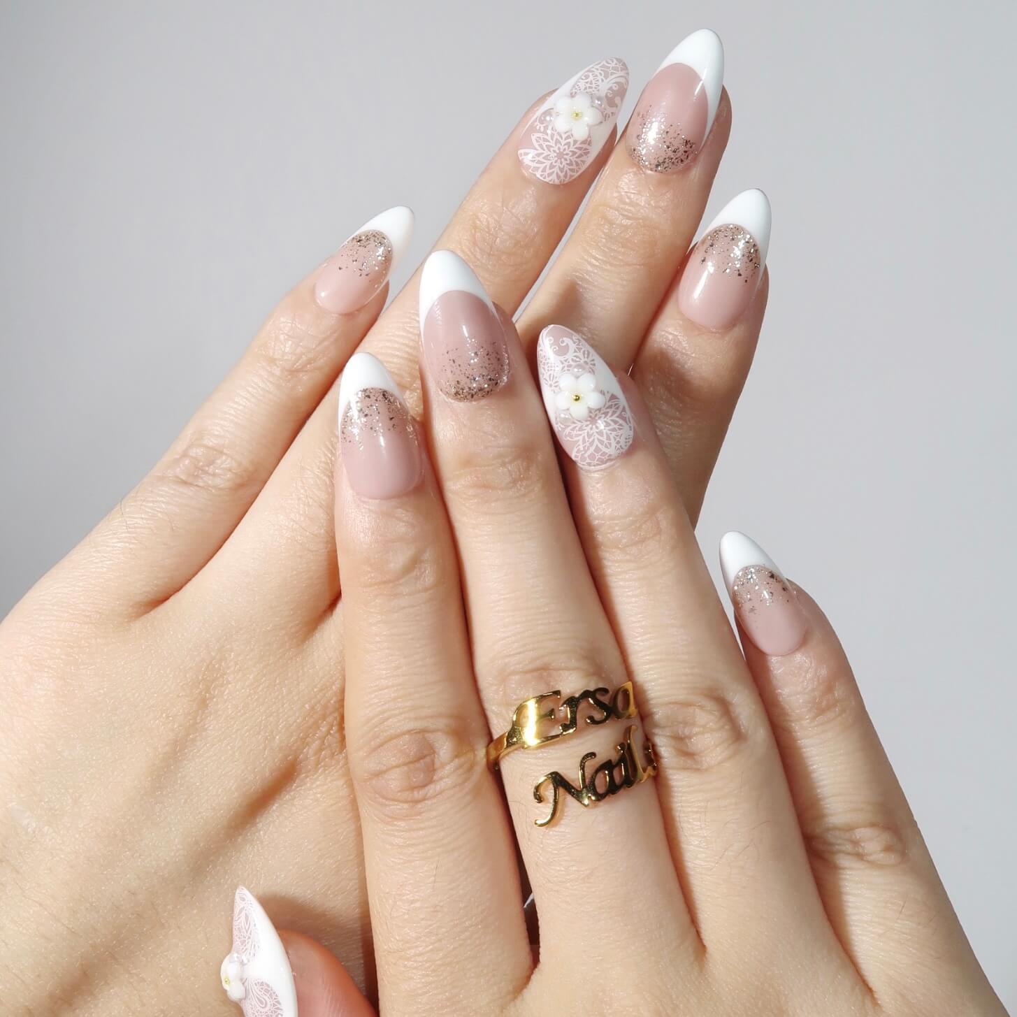 Honeyed Vows - Ersa Nails Nude White PressOnNails