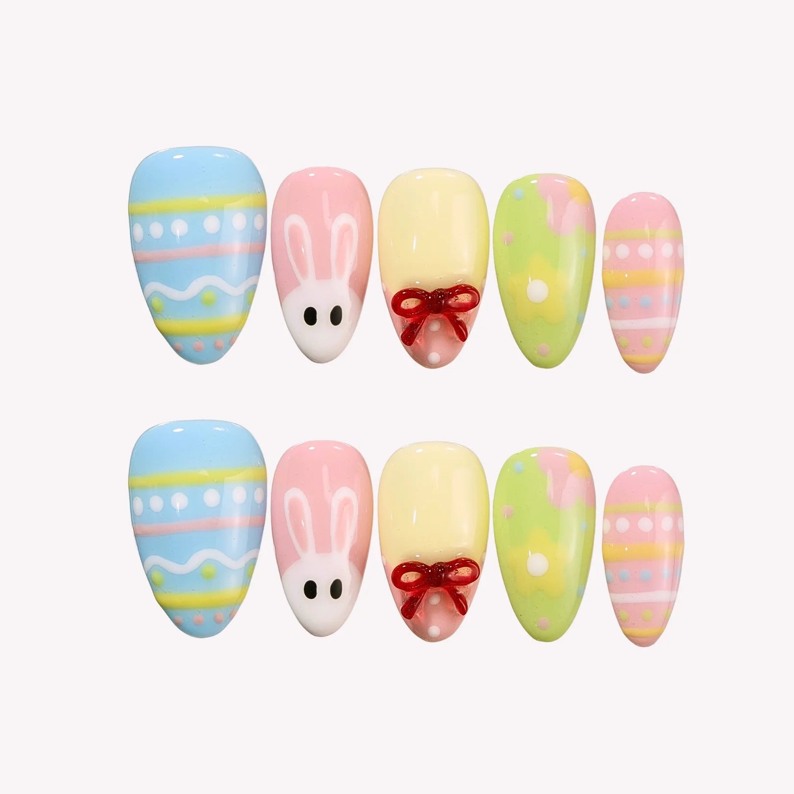 Hoppy Spring - Ersa Nails Blue Pink Yellow Jade PressOnNails