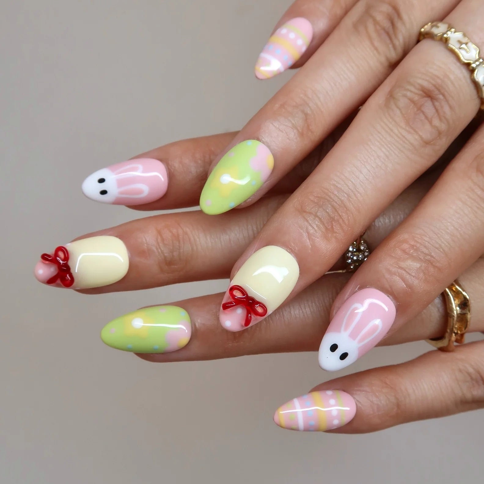 Hoppy Spring - Ersa Nails Blue Pink Yellow Jade PressOnNails