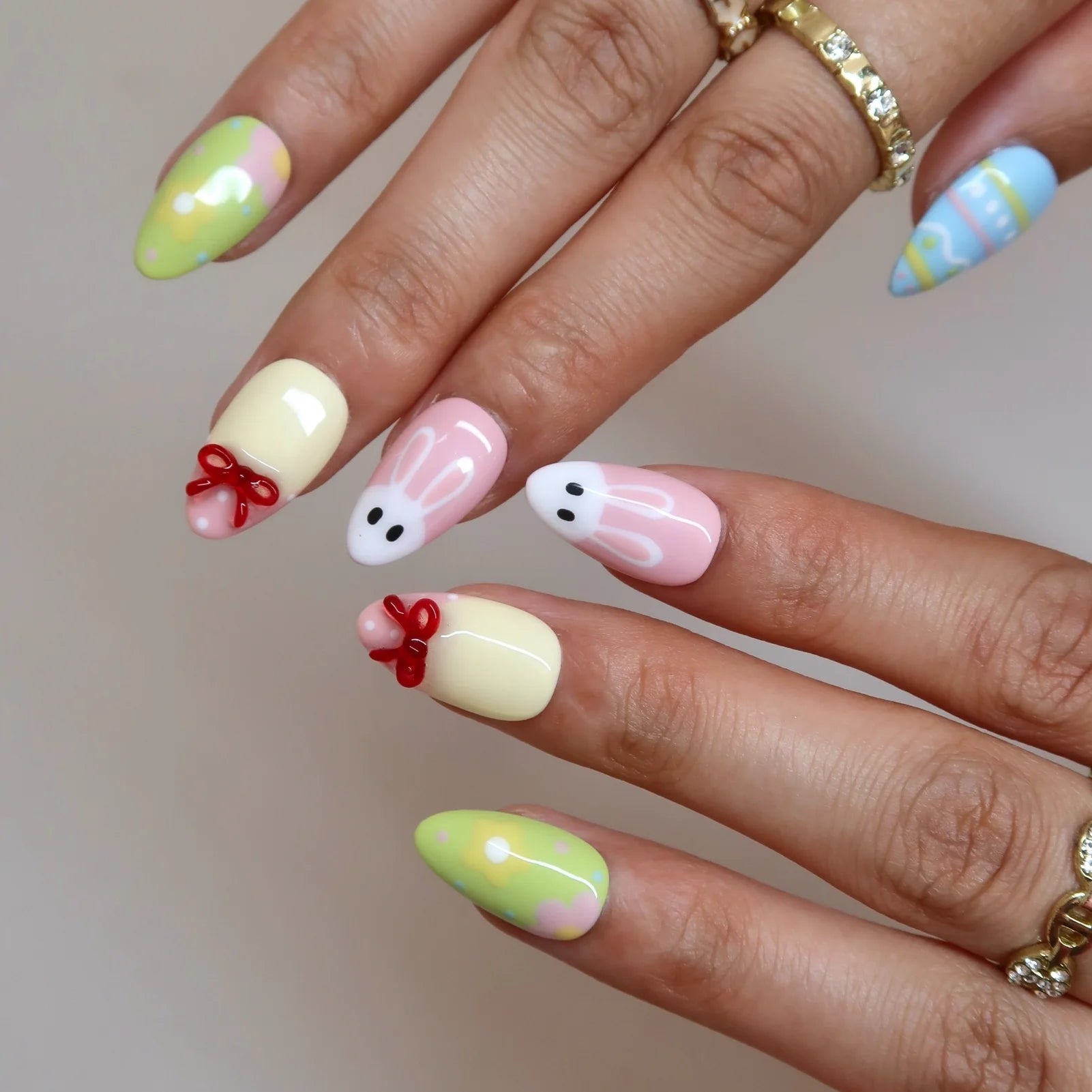 Hoppy Spring - Ersa Nails Blue Pink Yellow Jade PressOnNails