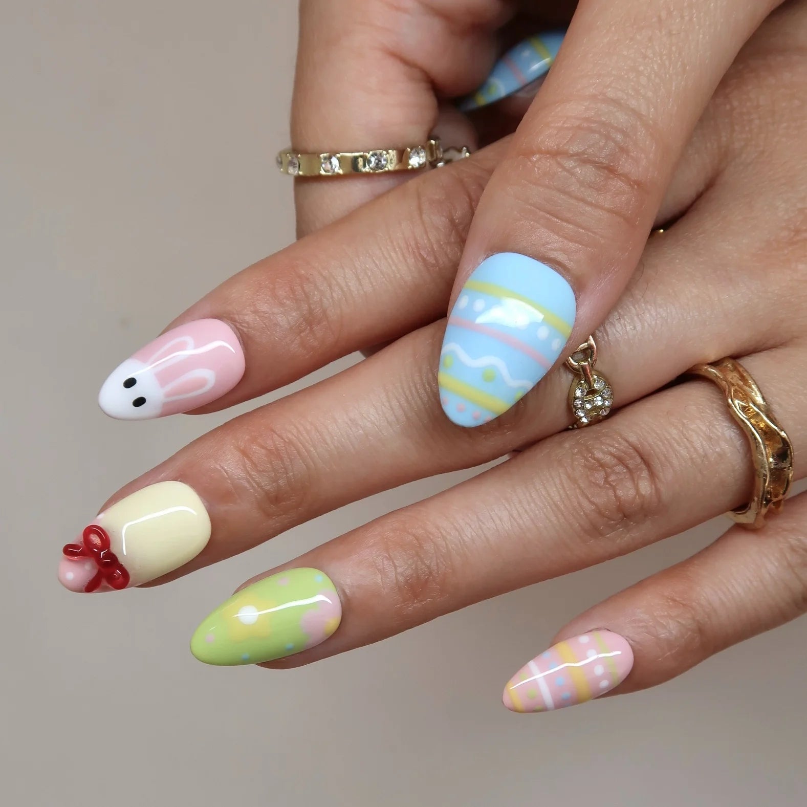 Hoppy Spring - Ersa Nails Blue Pink Yellow Jade PressOnNails