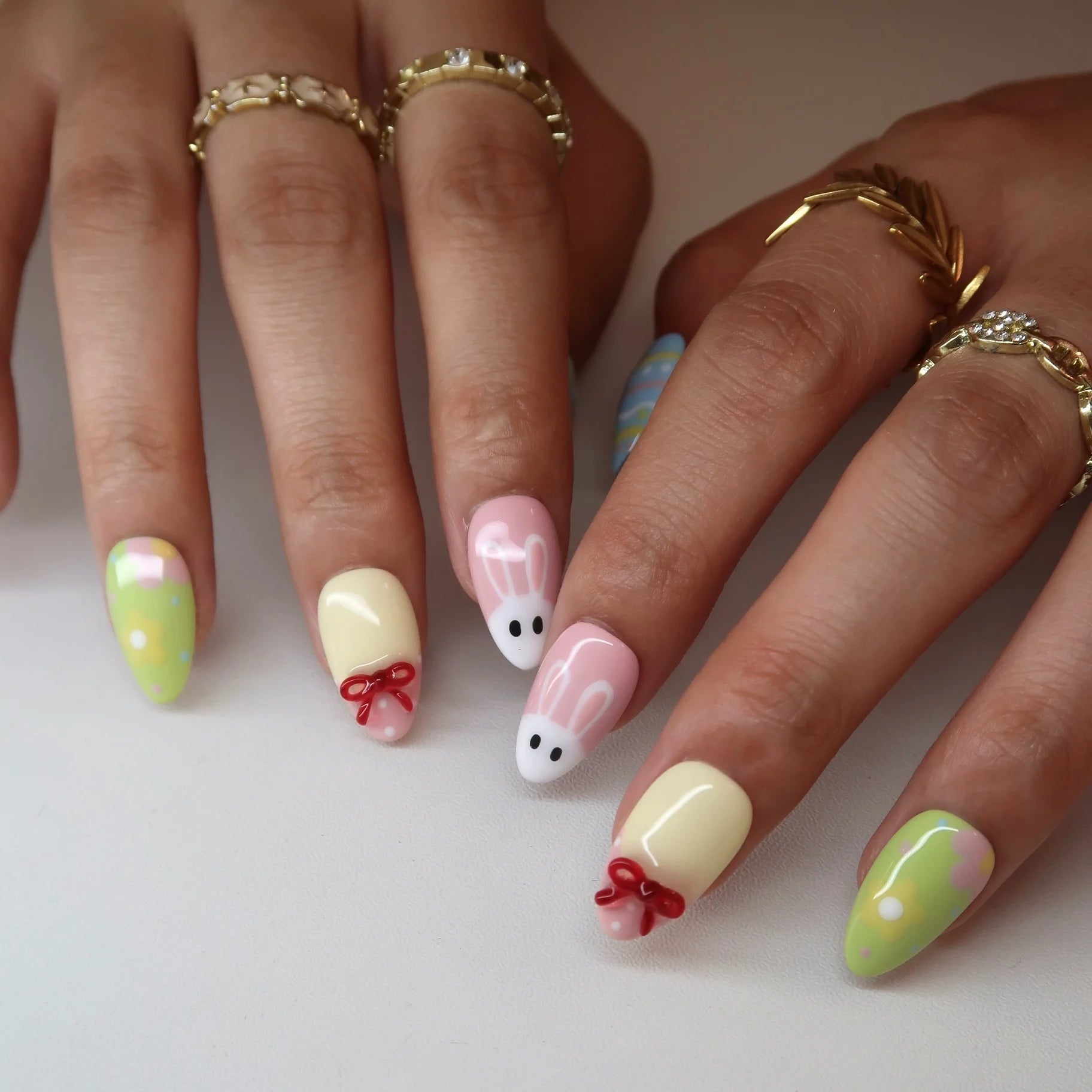 Hoppy Spring - Ersa Nails Blue Pink Yellow Jade PressOnNails