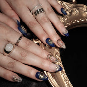 Indigo Aristocracy - Ersa Nails Blue White Short Almond PressOnNails