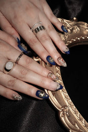 Indigo Aristocracy - Ersa Nails Blue White Short Almond PressOnNails