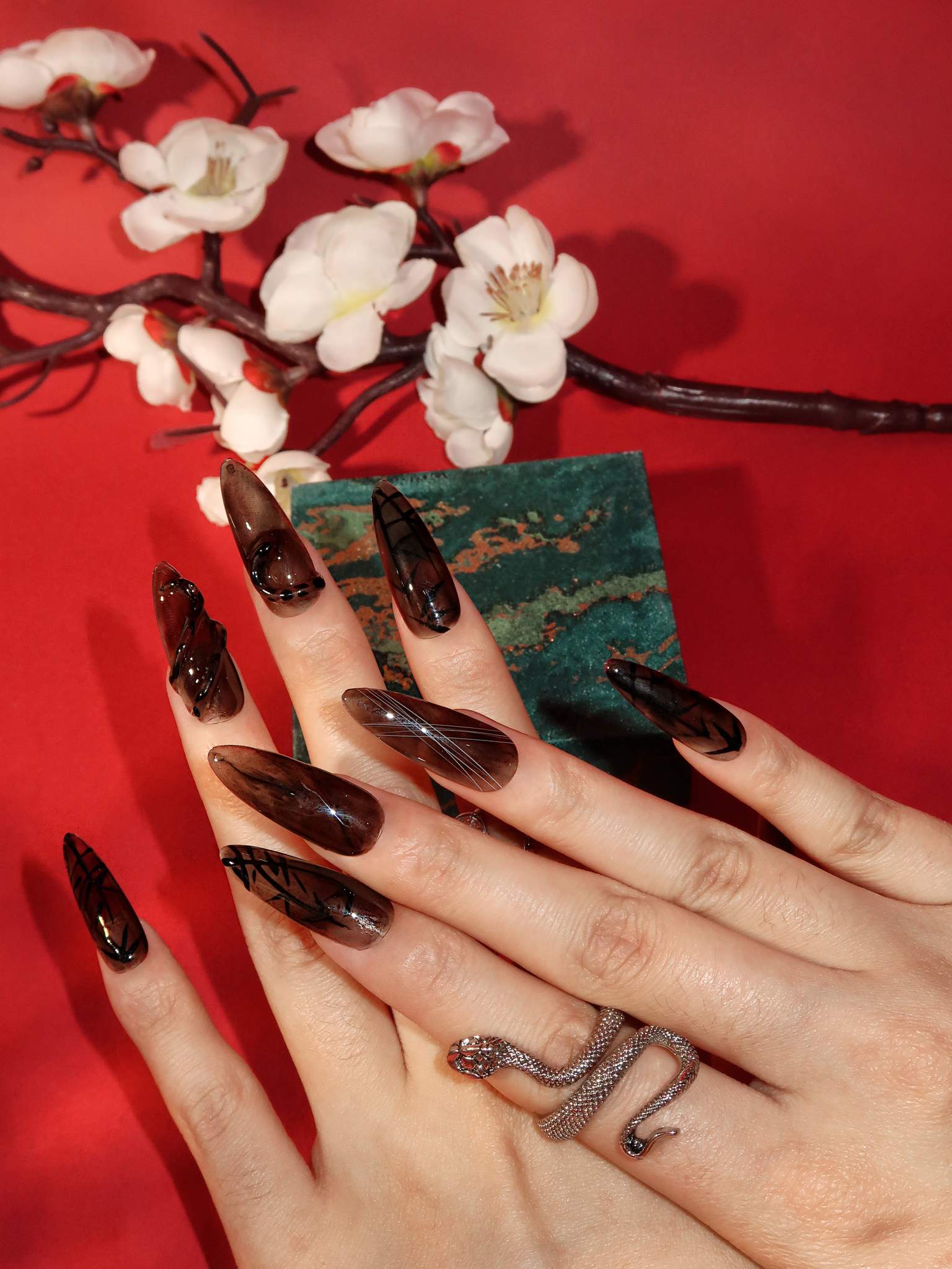  Ink Serpent - Ersa Nails Jade Long Almond PressOnNails