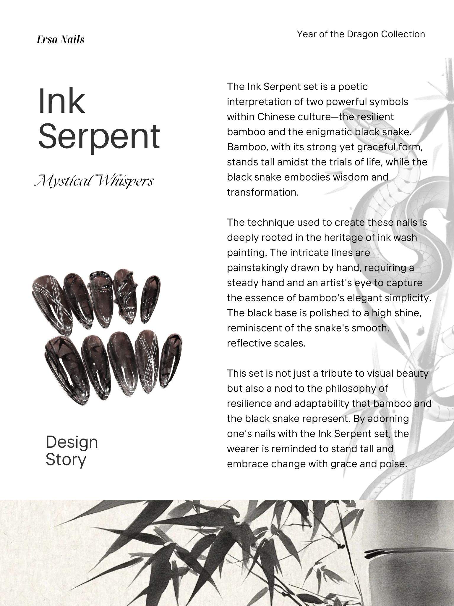  Ink Serpent - Ersa Nails Jade Long Almond PressOnNails