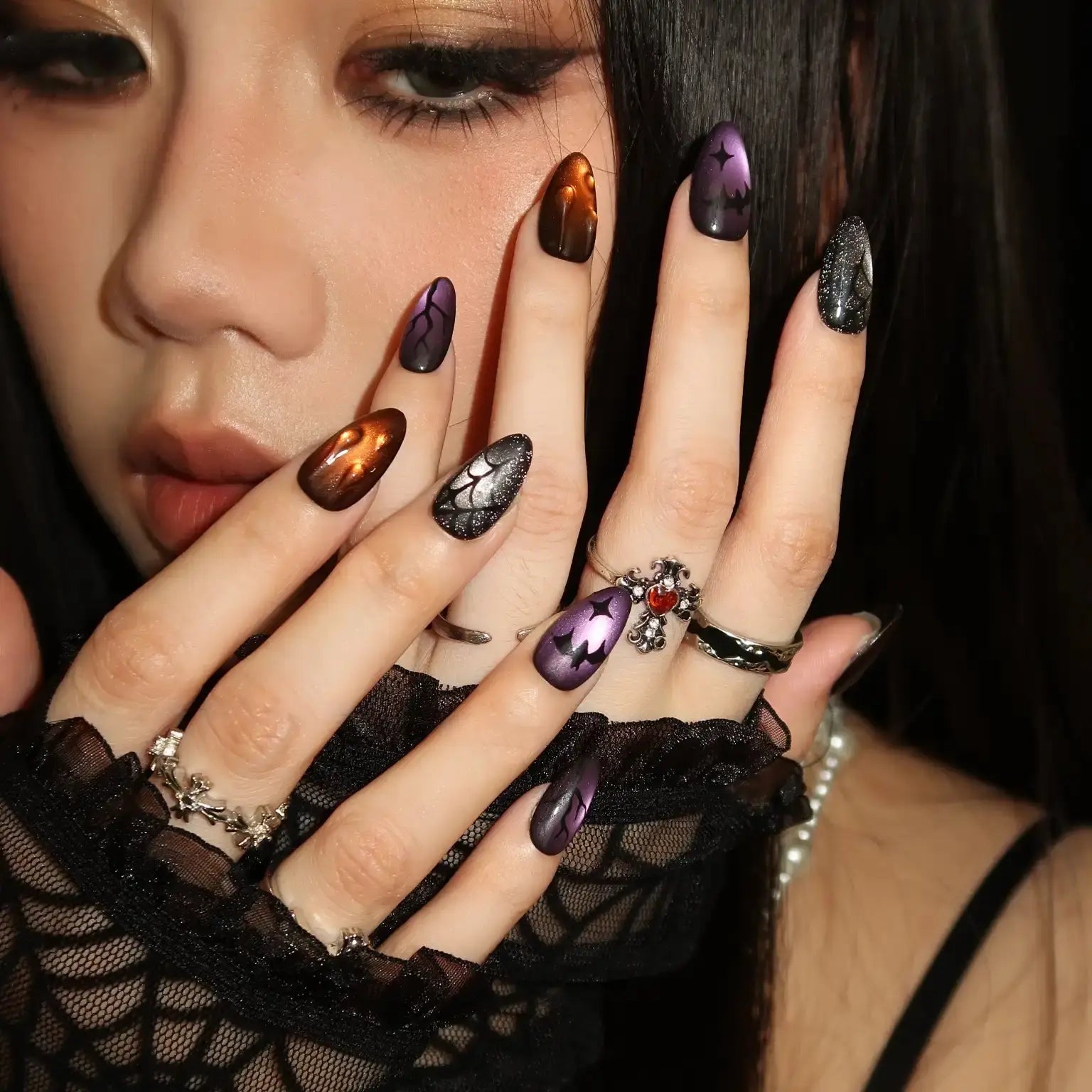 Into The Dark - Ersa Nails Purple Black PressOnNails