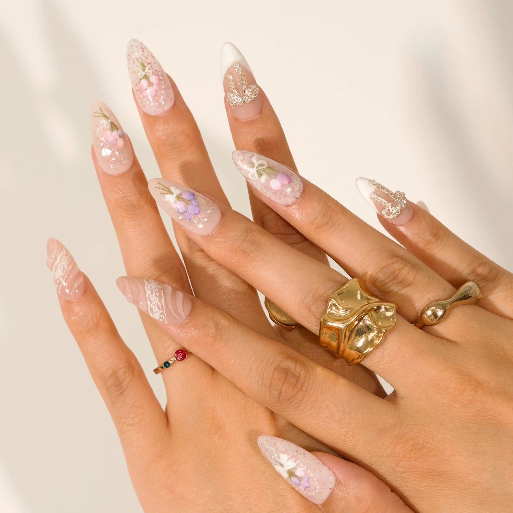 Irresistible Affection - Ersa Nails Nude Purple White PressOnNails