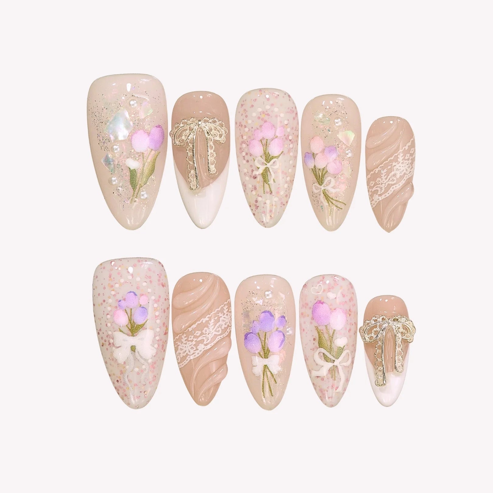 Irresistible Affection - Ersa Nails Nude Purple White PressOnNails
