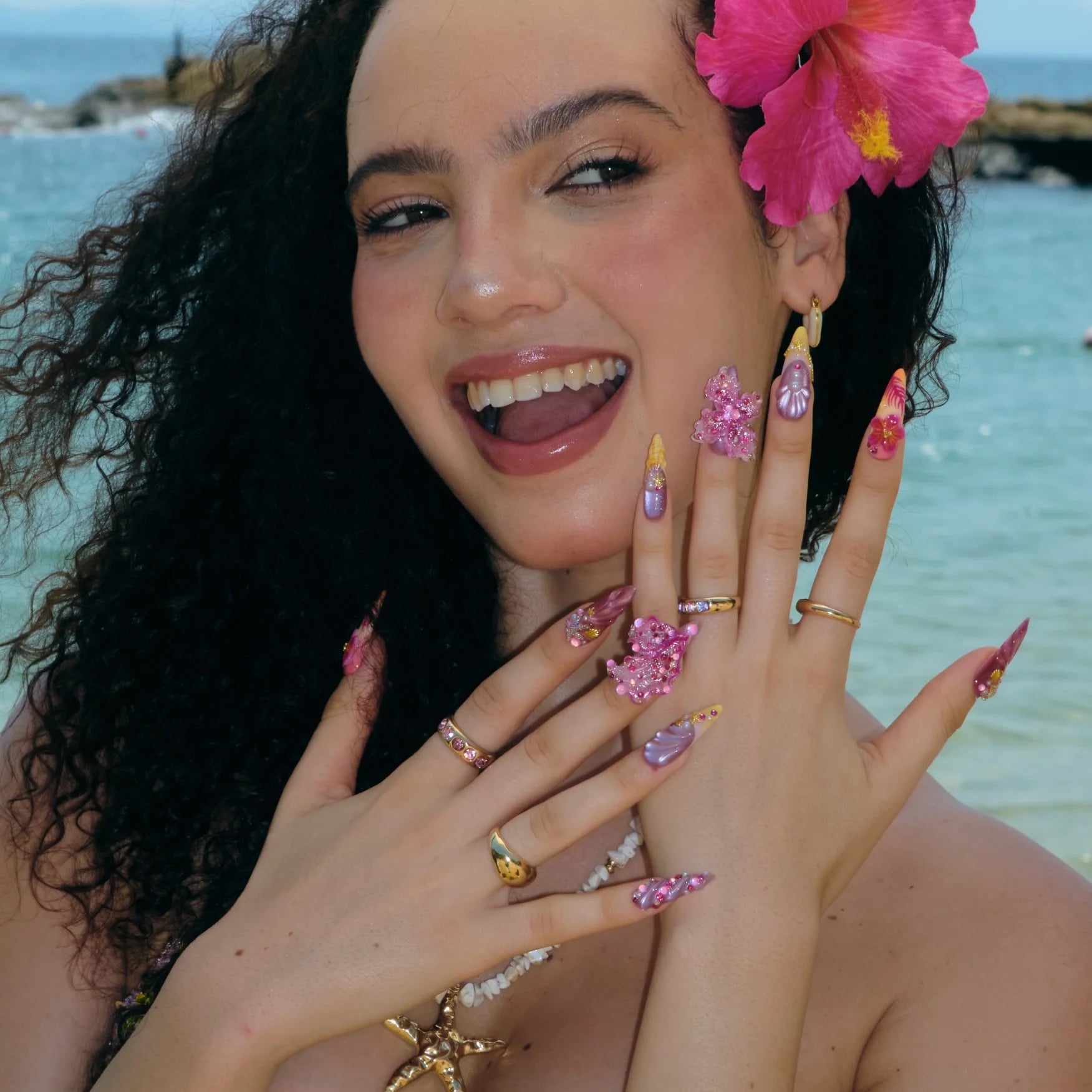 Island Escape - Ersa Nails Pink Yellow PressOnNails