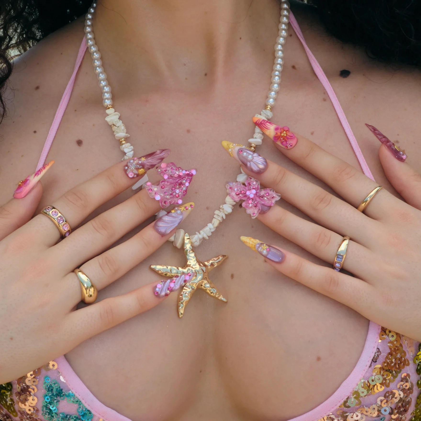Island Escape - Ersa Nails Pink Yellow PressOnNails