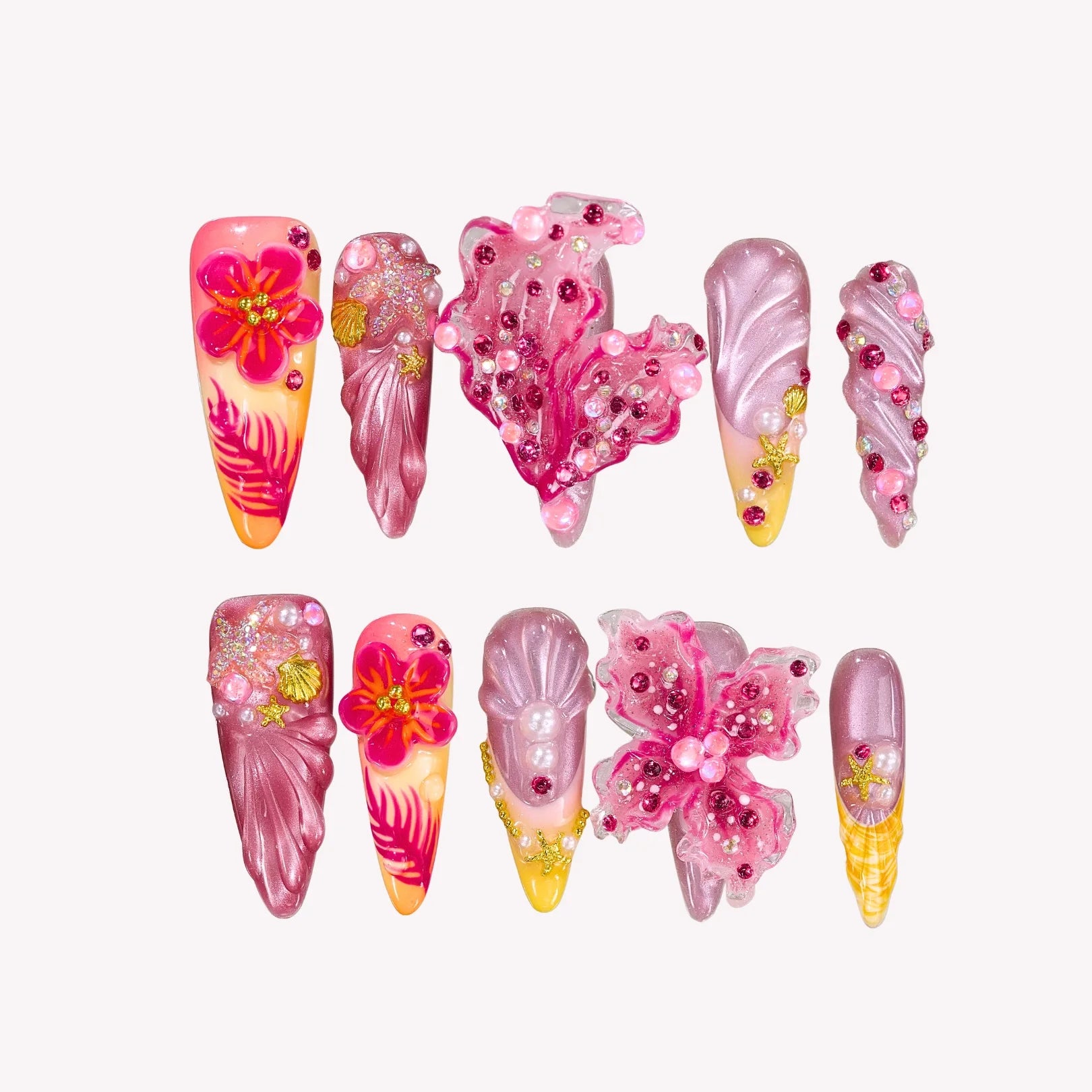 Island Escape - Ersa Nails Pink Yellow PressOnNails