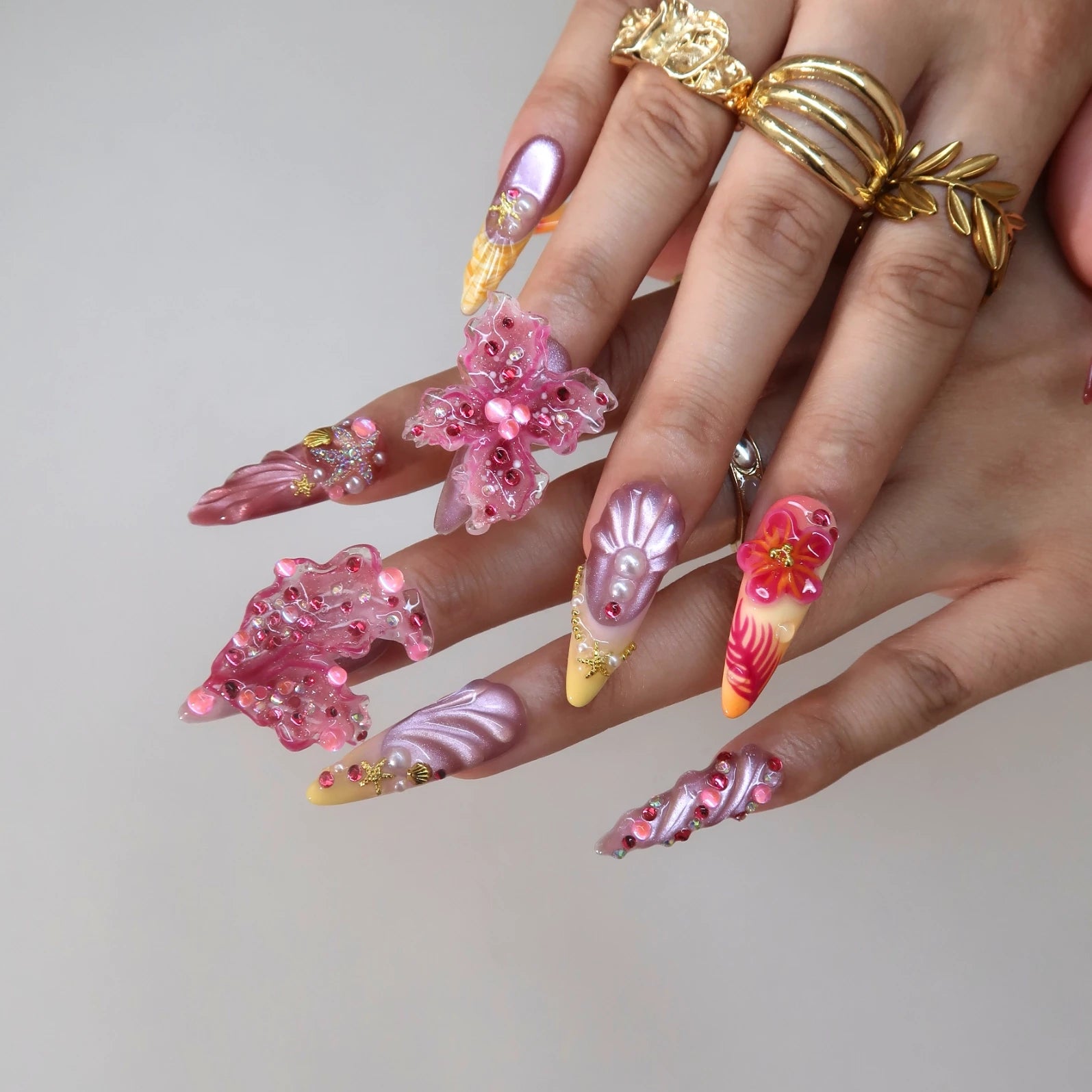 Island Escape - Ersa Nails Pink Yellow PressOnNails