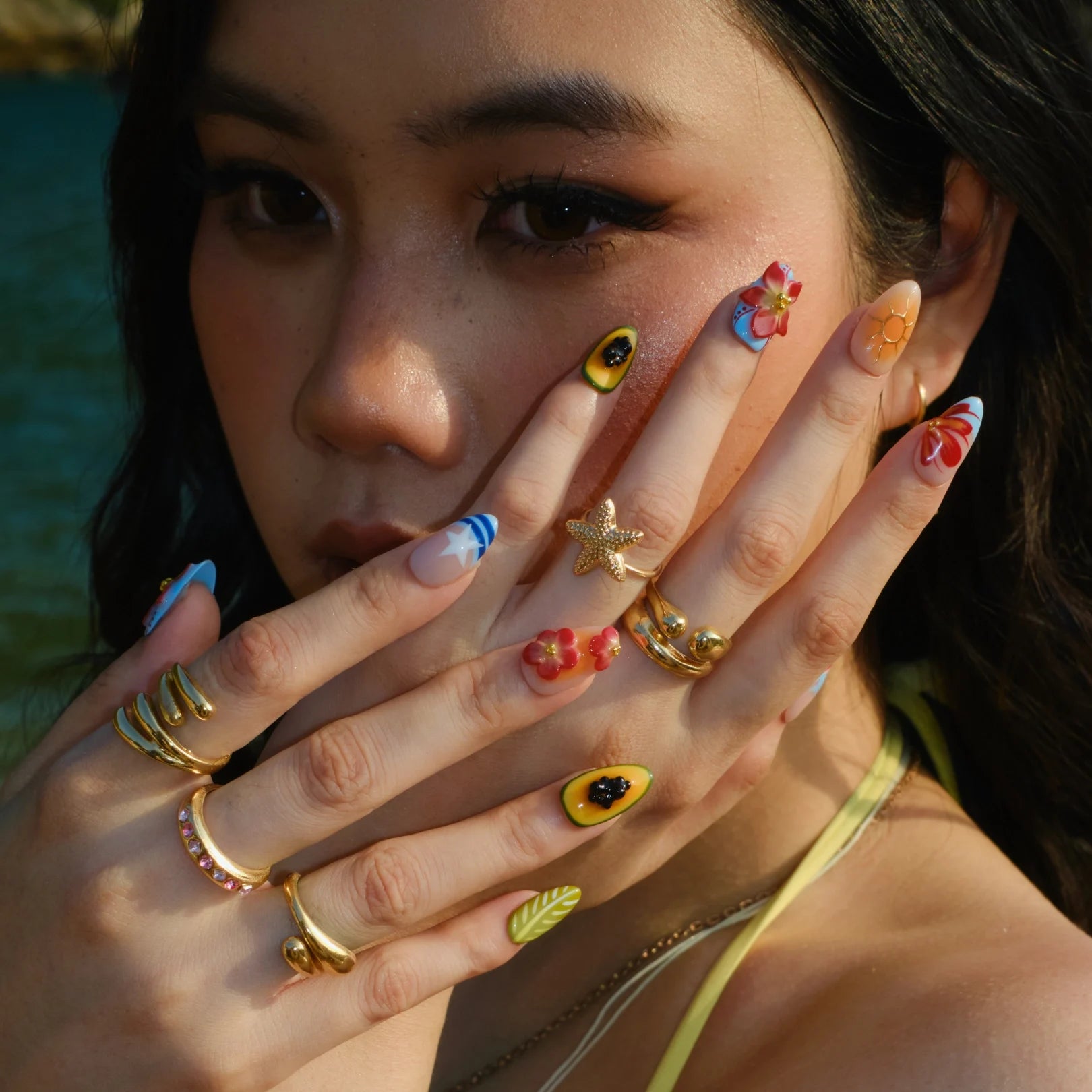 Island Gal- Ersa Nails Red Blue PressOnNails