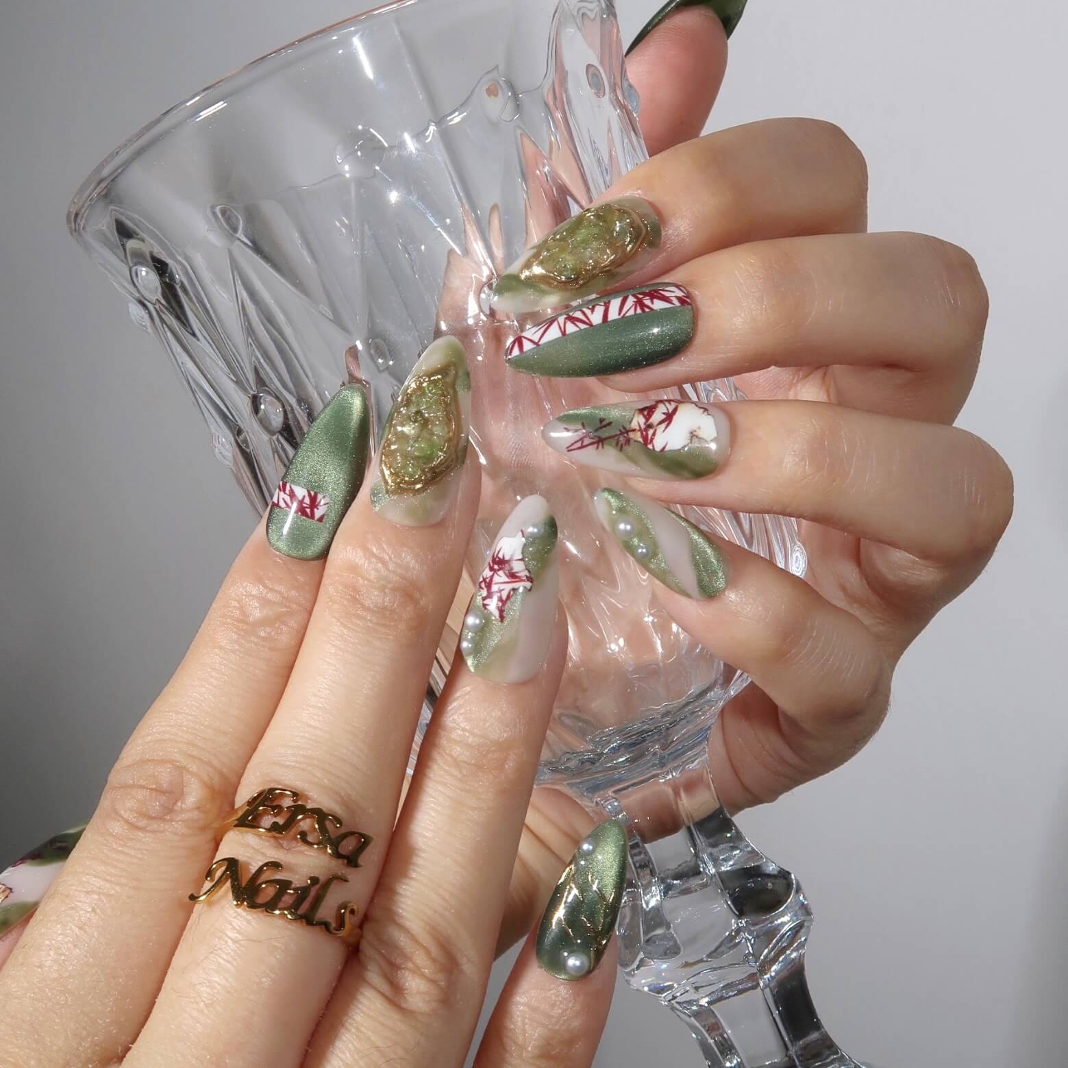 Jade Bamboo - Ersa Nails Jade Gold PressOnNails