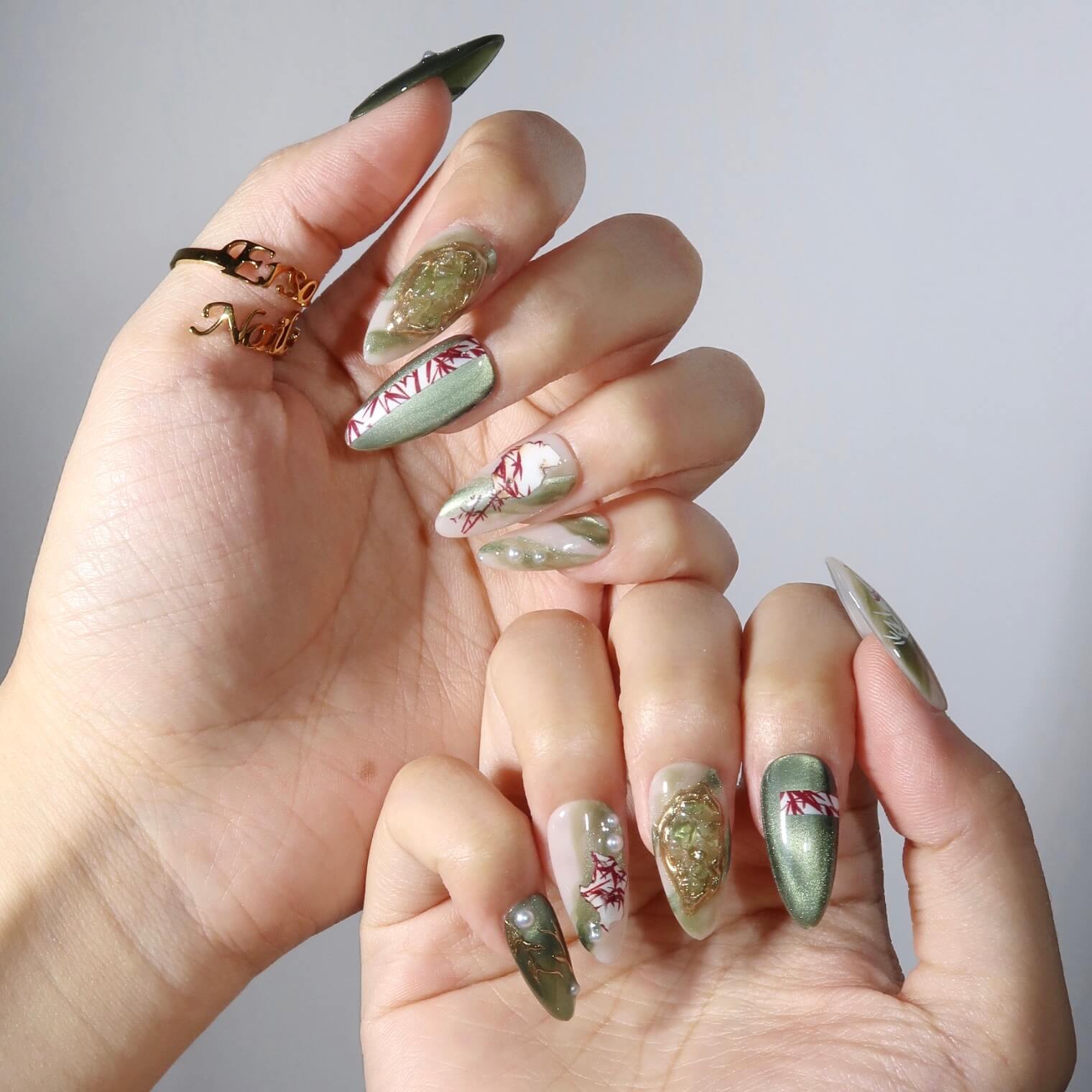Jade Bamboo - Ersa Nails Jade Gold PressOnNails