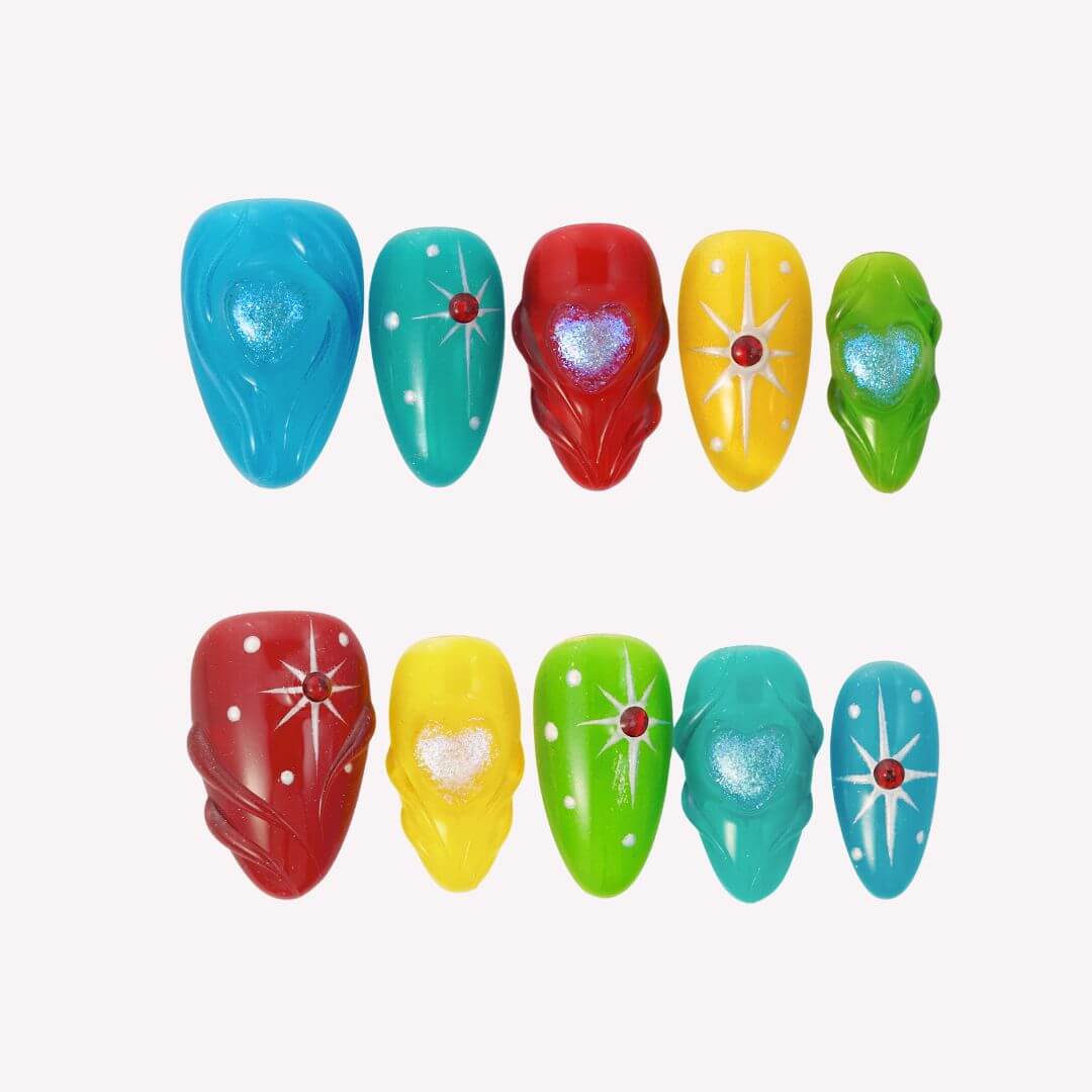 Jelly Sweets - Ersa Nails Red Blue Yellow Jade PressOnNails