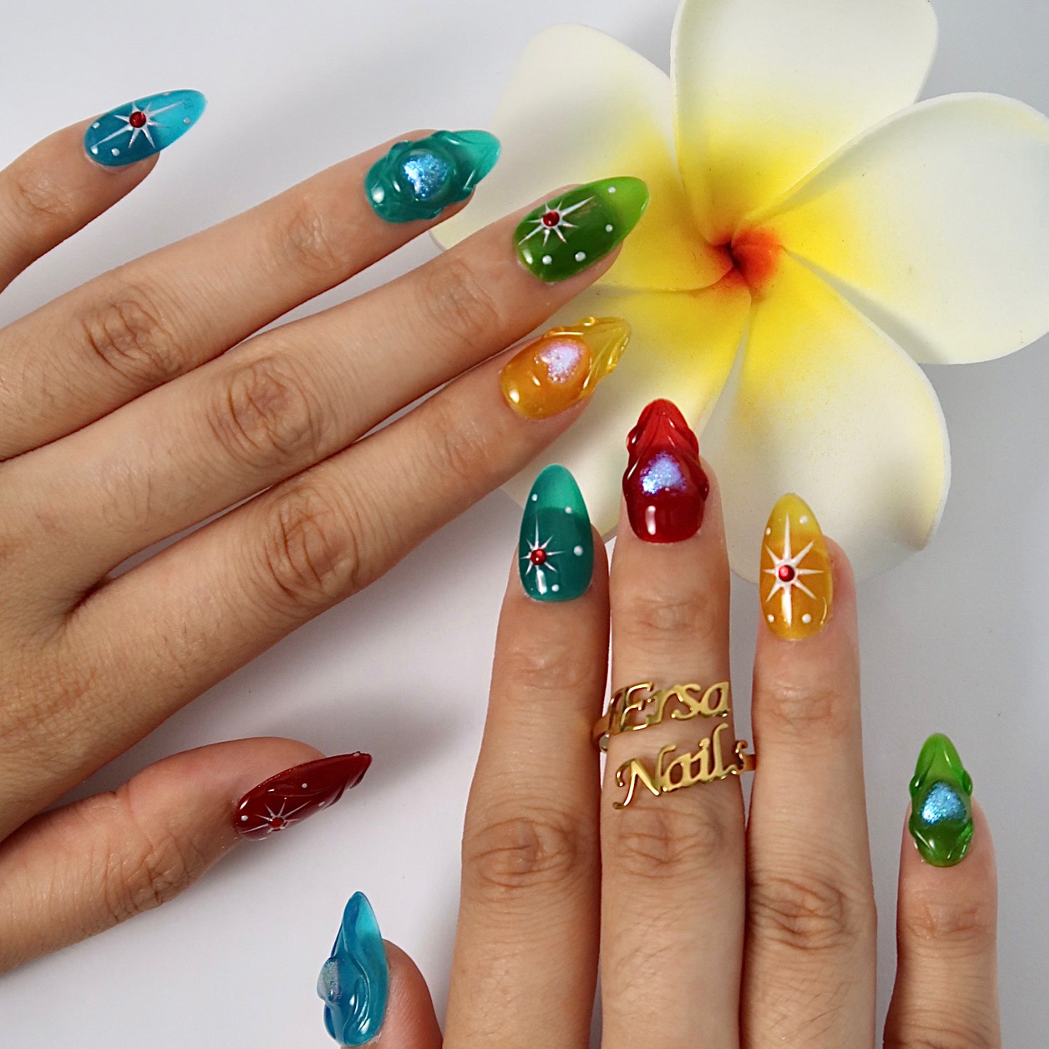 Jelly Sweets - Ersa Nails Red Blue Yellow Jade PressOnNails