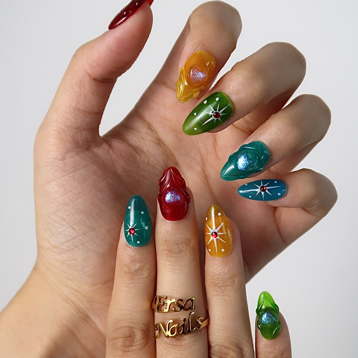 Jelly Sweets - Ersa Nails Red Blue Yellow Jade PressOnNails