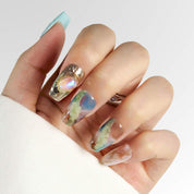 Jupiter - Ersa Nails Blue Gold Short Coffin PressOnNails