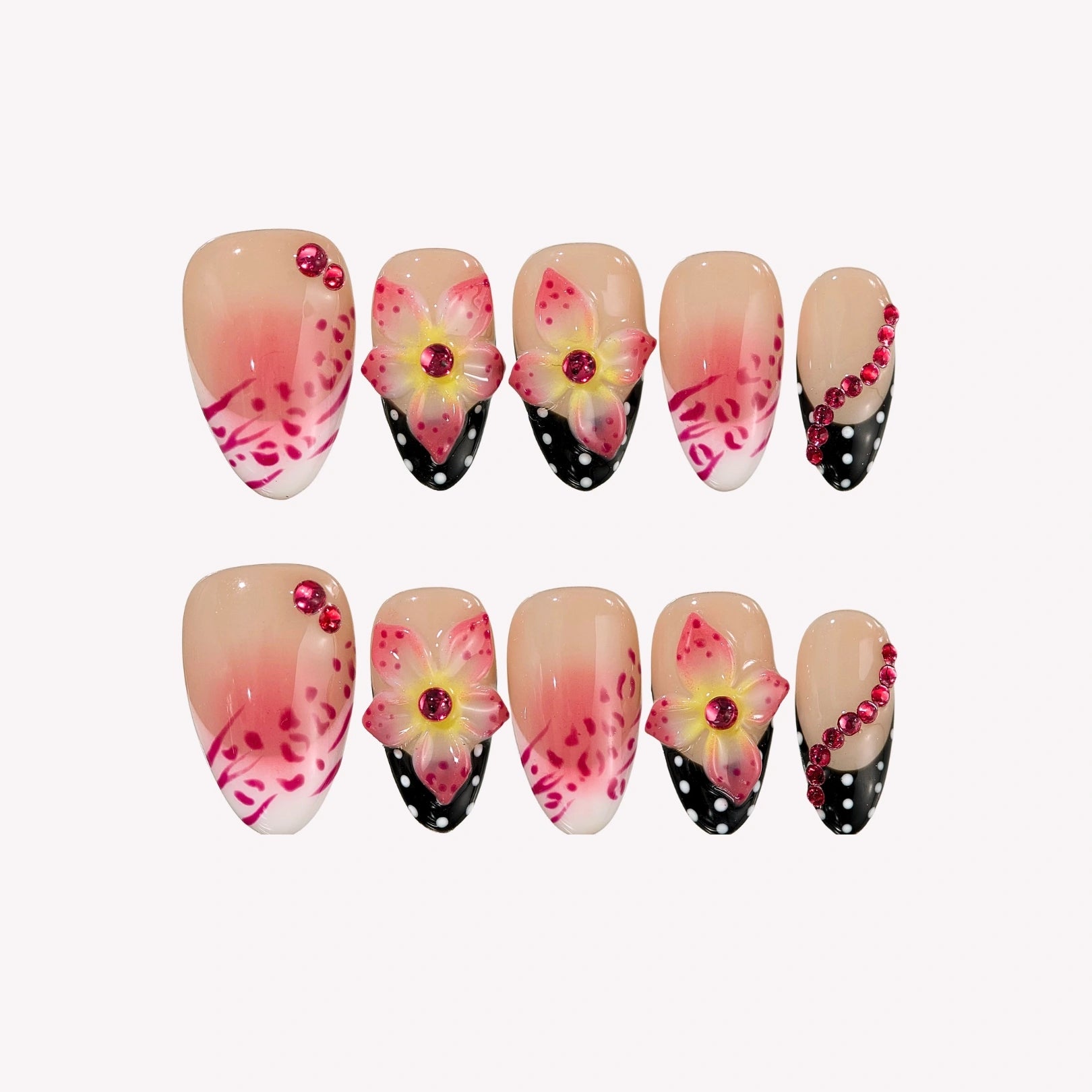 Just Peachy - Ersa Nails Pink Black PressOnNails