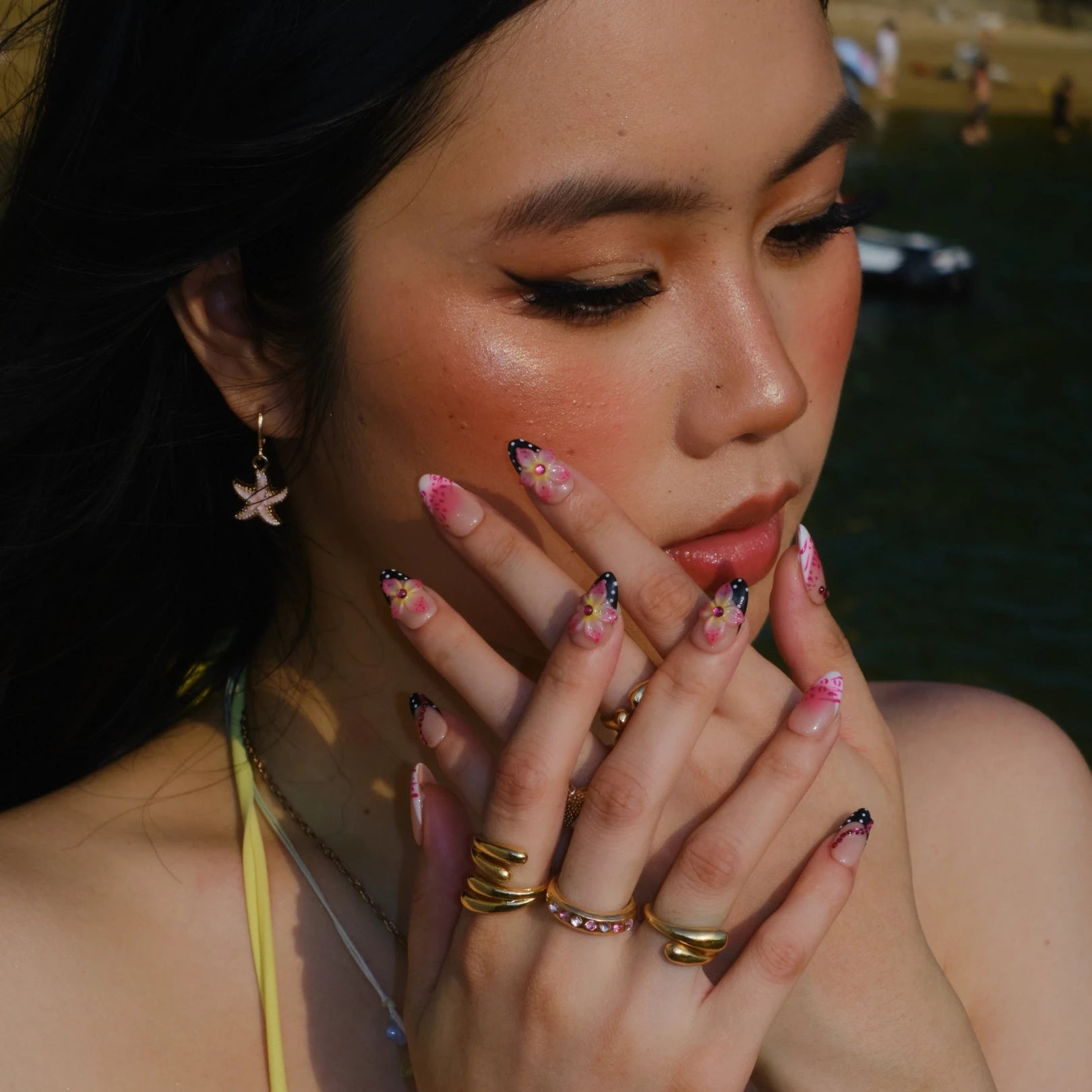 Just Peachy - Ersa Nails Pink Black PressOnNails