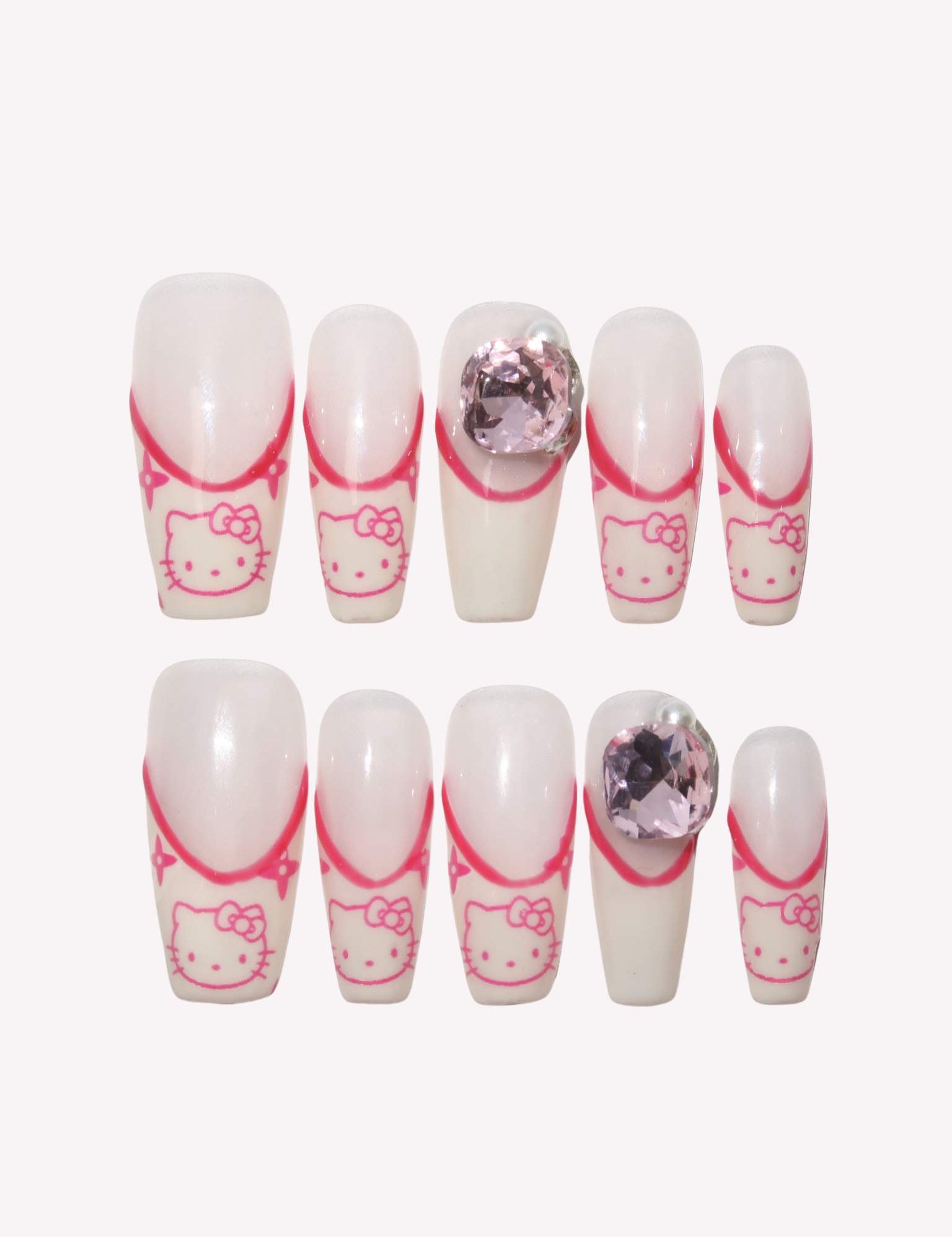 Kitty Whimsy - Ersa Nails White Pink PressOnNails