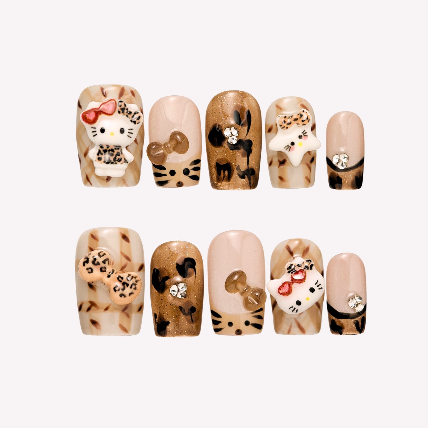 Kitty in the Wild- Ersa Nails Brown PressOnNails