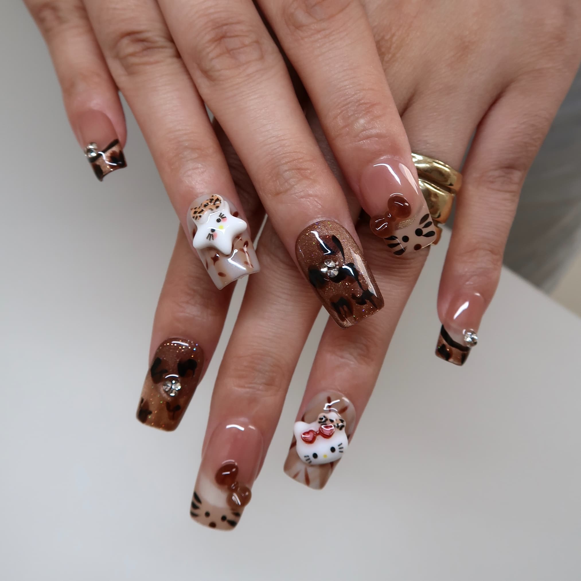 Kitty in the Wild- Ersa Nails Brown PressOnNails