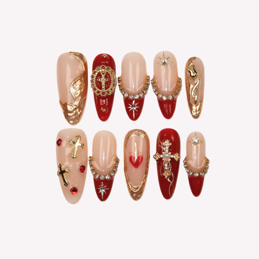 La Reine - Ersa Nails Red Nude Long Almond PressOnNails