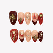 Lady in Red - Ersa Nails Nude Red Gold PressOnNails