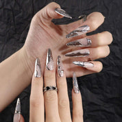 Liquid Mercury - Ersa Nails Grey Long Oval PressOnNails