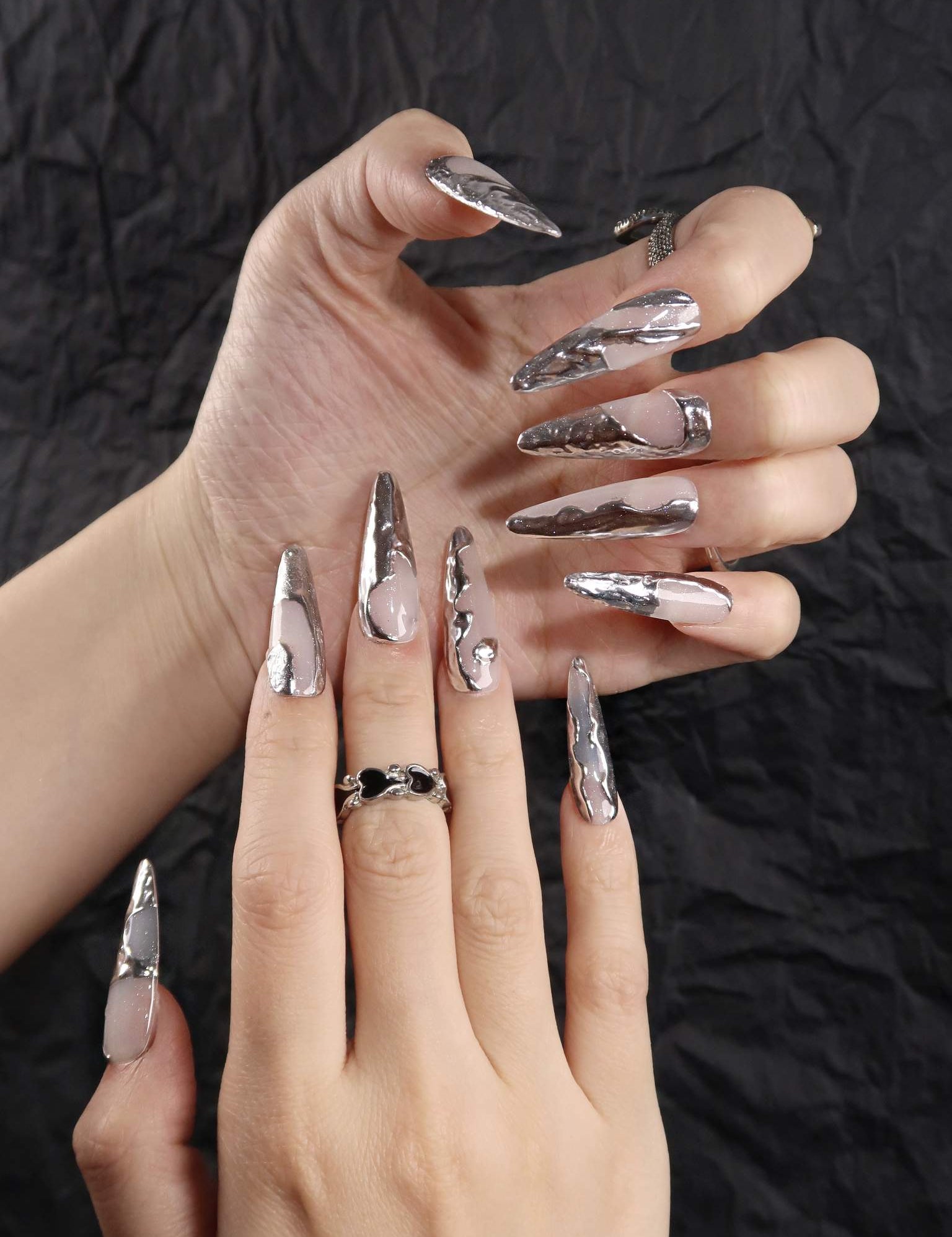 Liquid Mercury - Ersa Nails Grey Long Oval PressOnNails