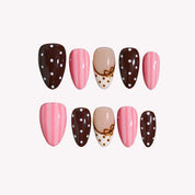 Little Darling - Ersa Nails Pink Brown Short Almond PressOnNails