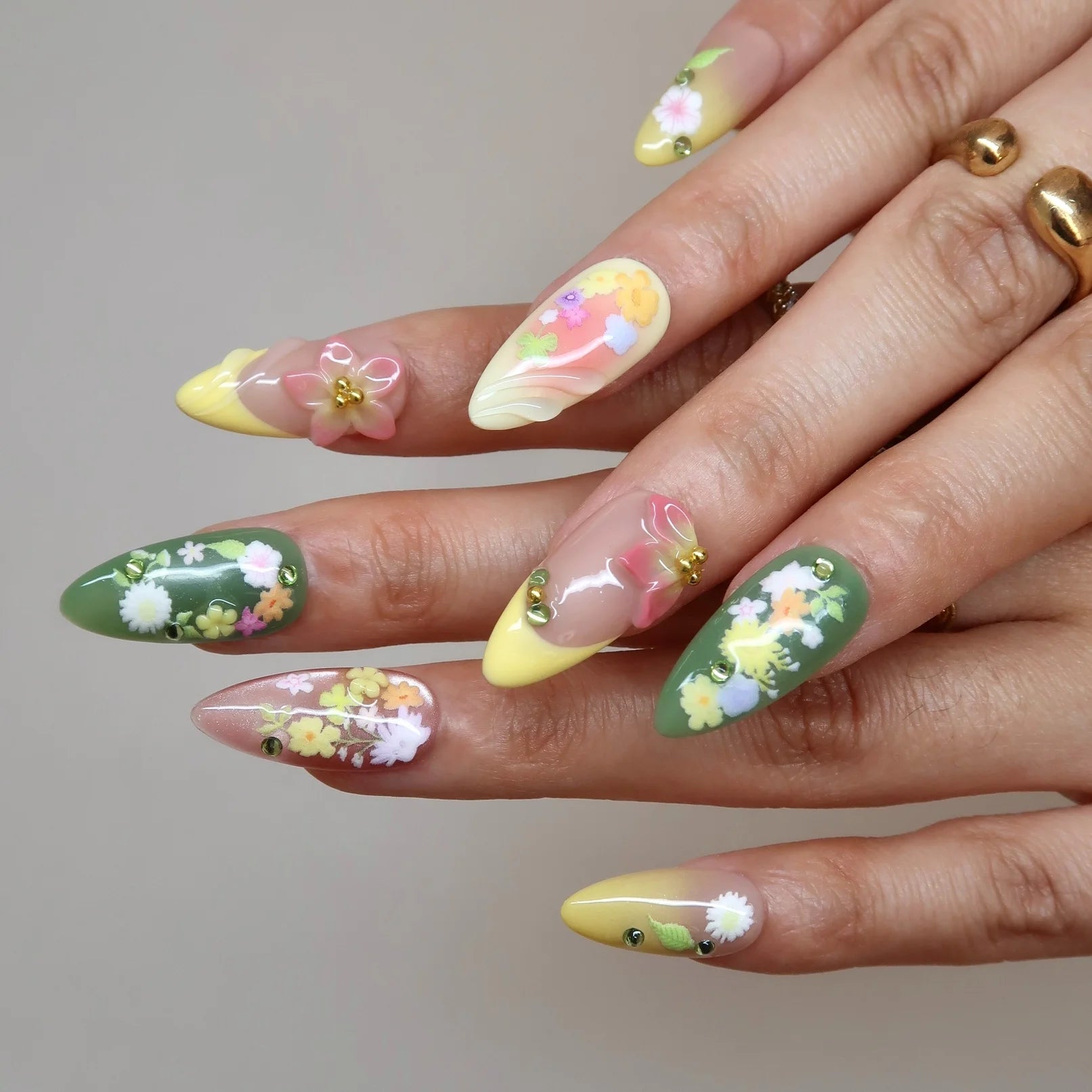 Little Garden - Ersa Nails Pink Yellow Jade PressOnNails